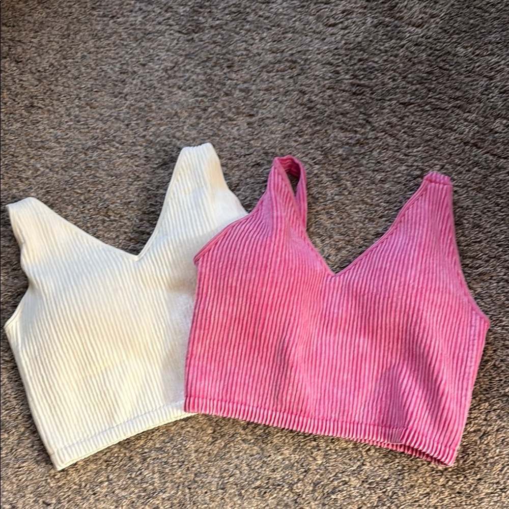 Stylish Pink and Cream Ribbed Women Tops